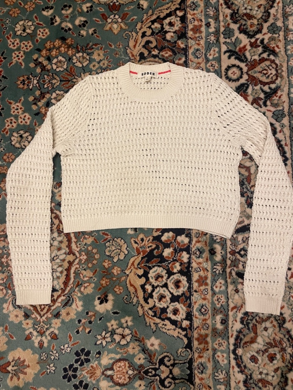 Boden Cream Open-Weave Crew Sweater